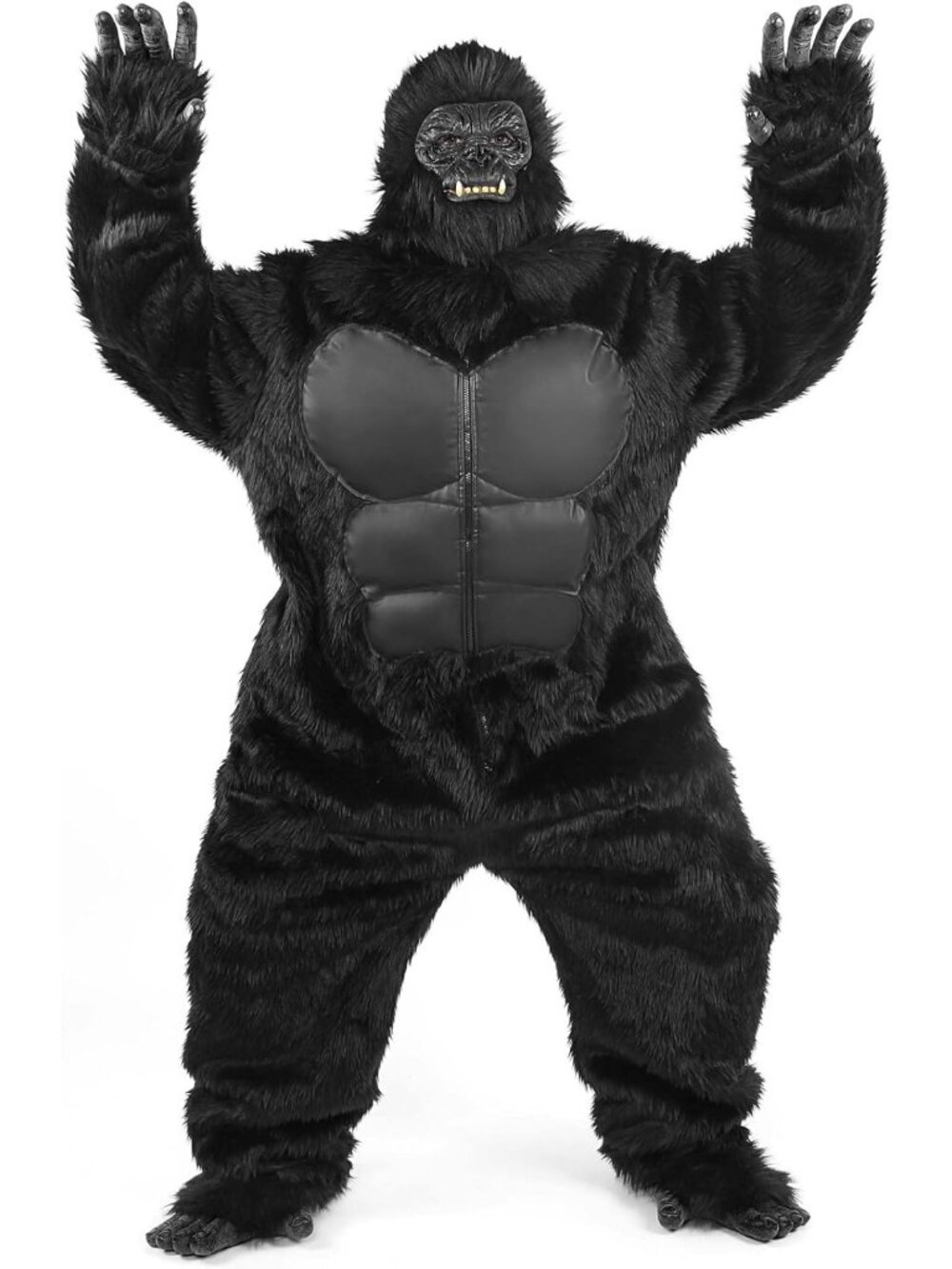 Deluxe Black Gorilla Costume Adult Unisex Furry Jumpsuit for Halloween Party